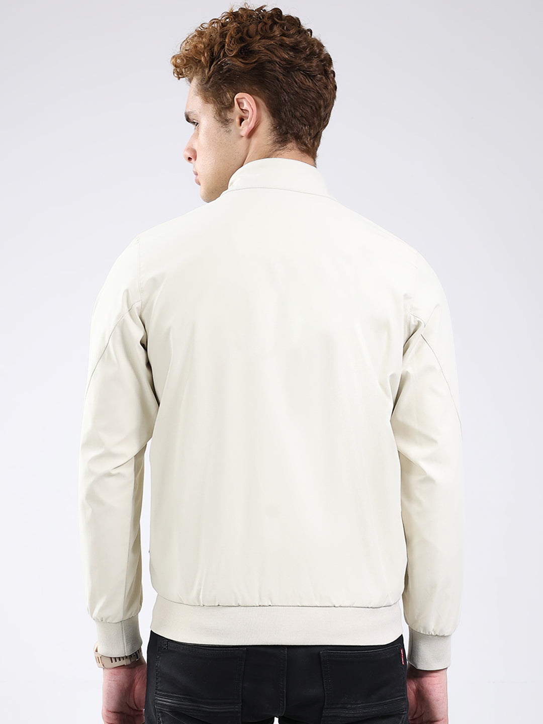 Rock.it Men Cream Solid Mock Neck Full Sleeve Jacket
