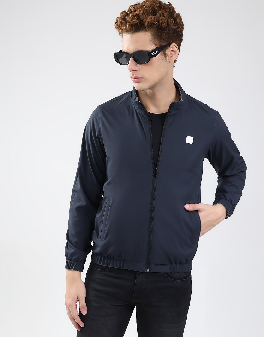 Rock.it Men Grey Solid Mock Neck Full Sleeve Jacket