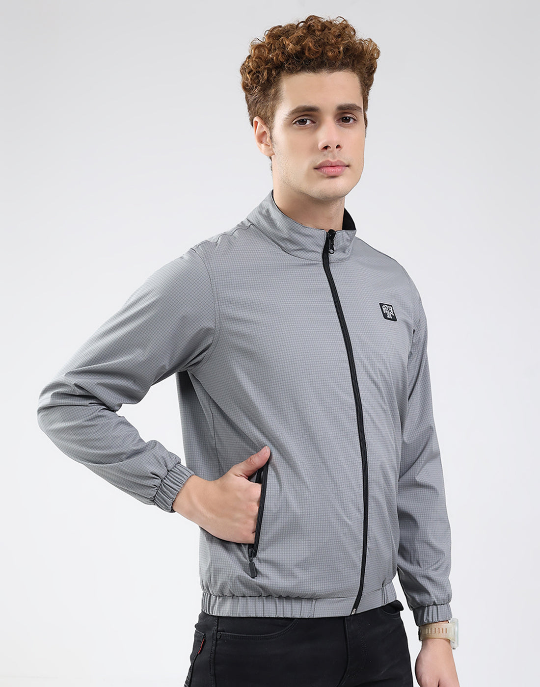 Rock.it Men Grey Solid Mock Neck Full Sleeve Jacket