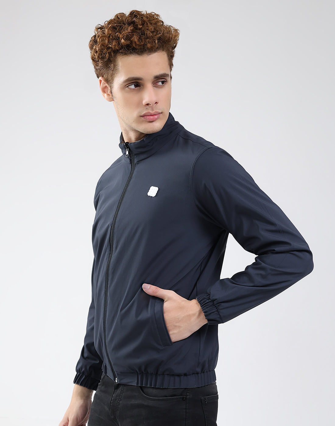 Rock.it Men Grey Solid Mock Neck Full Sleeve Jacket