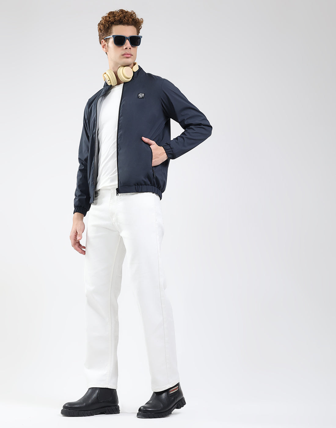 Rock.it Men Navy Blue Solid Mock Neck Full Sleeve Jacket