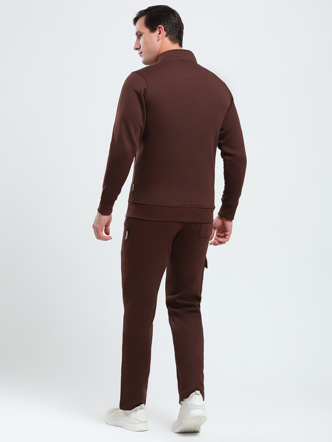 Rock.it Men Brown Solid Mock Neck Full Sleeve Winter Tracksuit