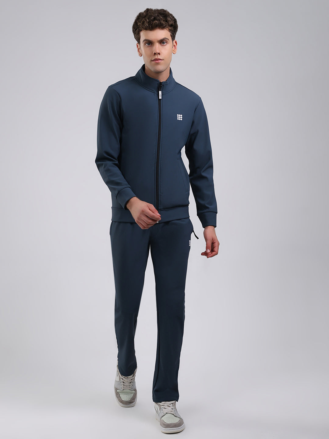 Rock.it Men Teal Blue Solid Round Neck Full Sleeve Winter Tracksuit