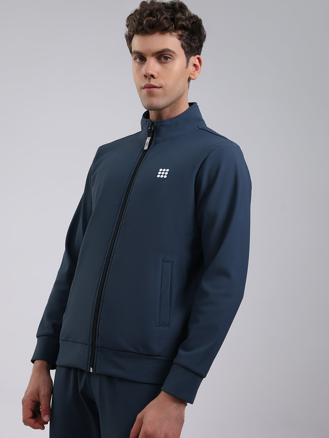 Rock.it Men Teal Blue Solid Round Neck Full Sleeve Winter Tracksuit