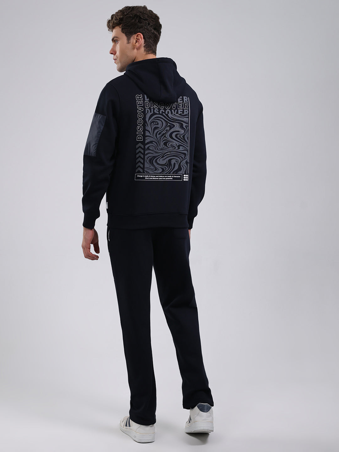 Rock.it Men Navy Blue Printed Round Neck Full Sleeve Winter Tracksuit