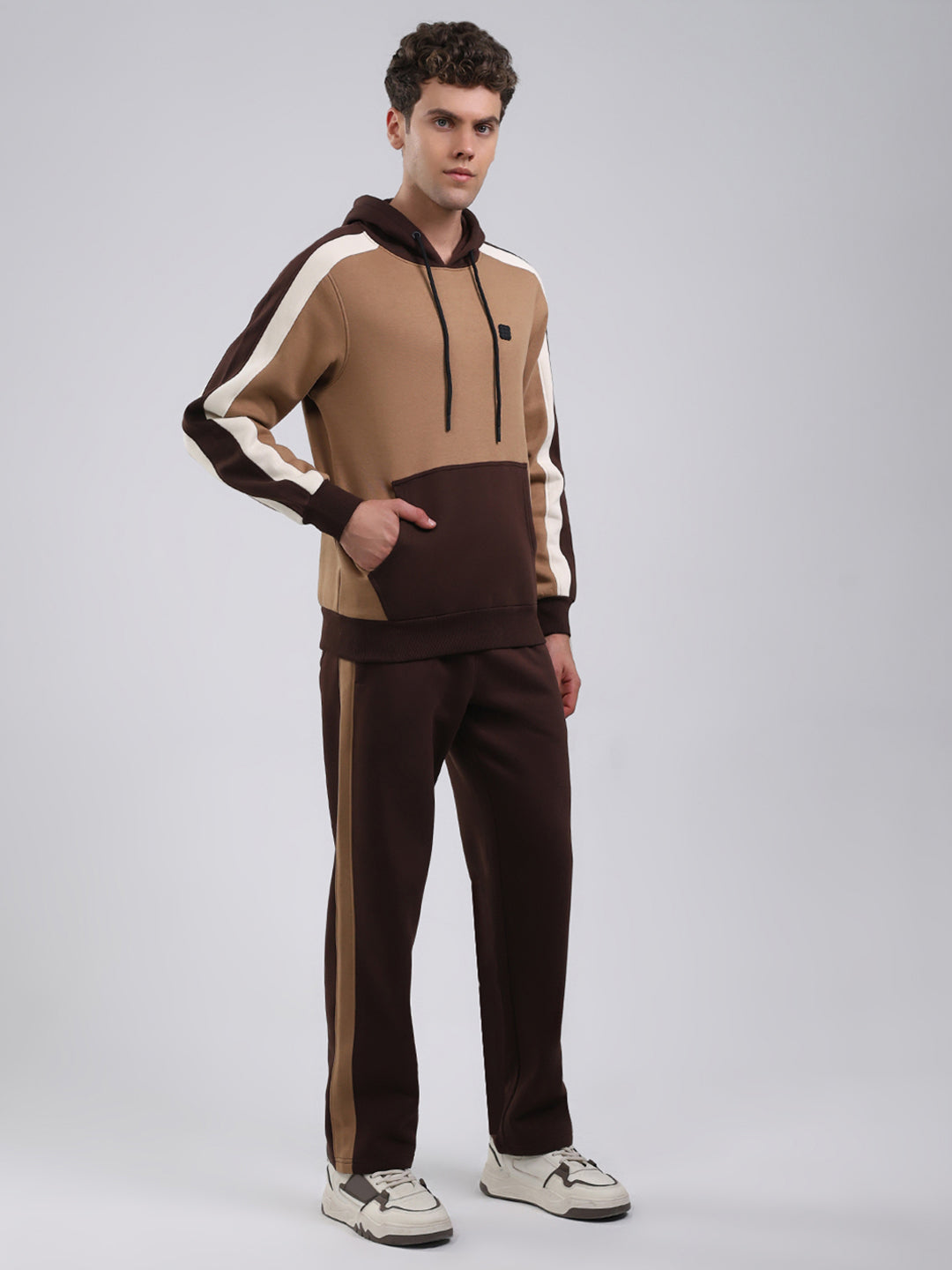Rock.it Men Brown Solid Round Neck Full Sleeve Winter Tracksuit