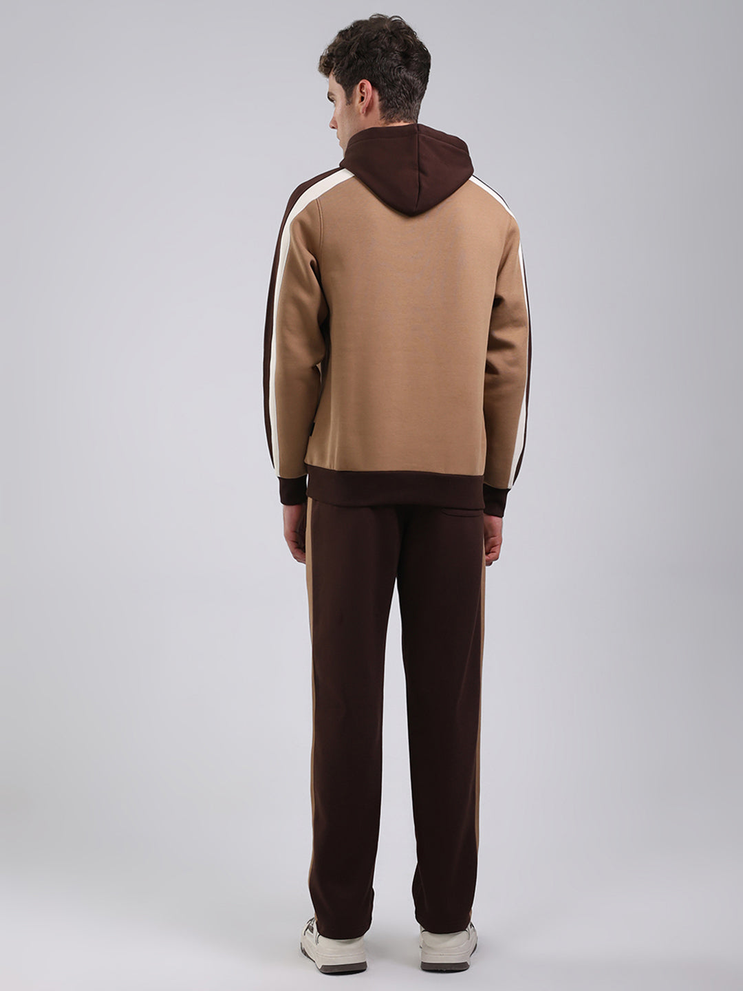 Rock.it Men Brown Solid Round Neck Full Sleeve Winter Tracksuit