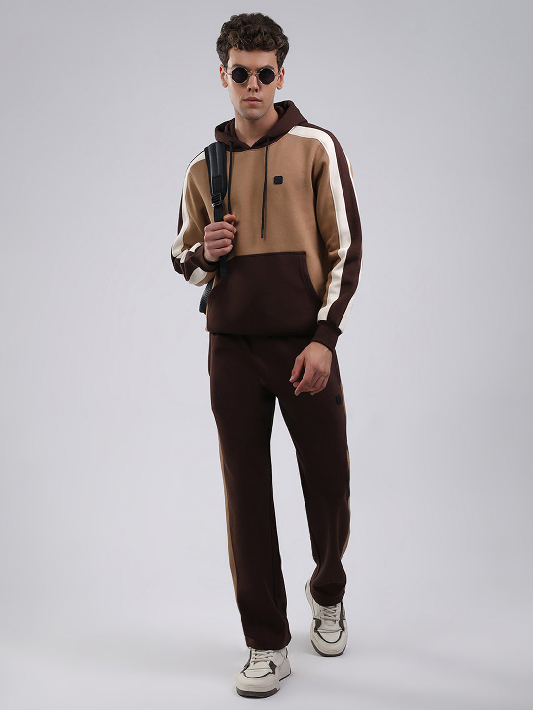 Rock.it Men Brown Solid Round Neck Full Sleeve Winter Tracksuit