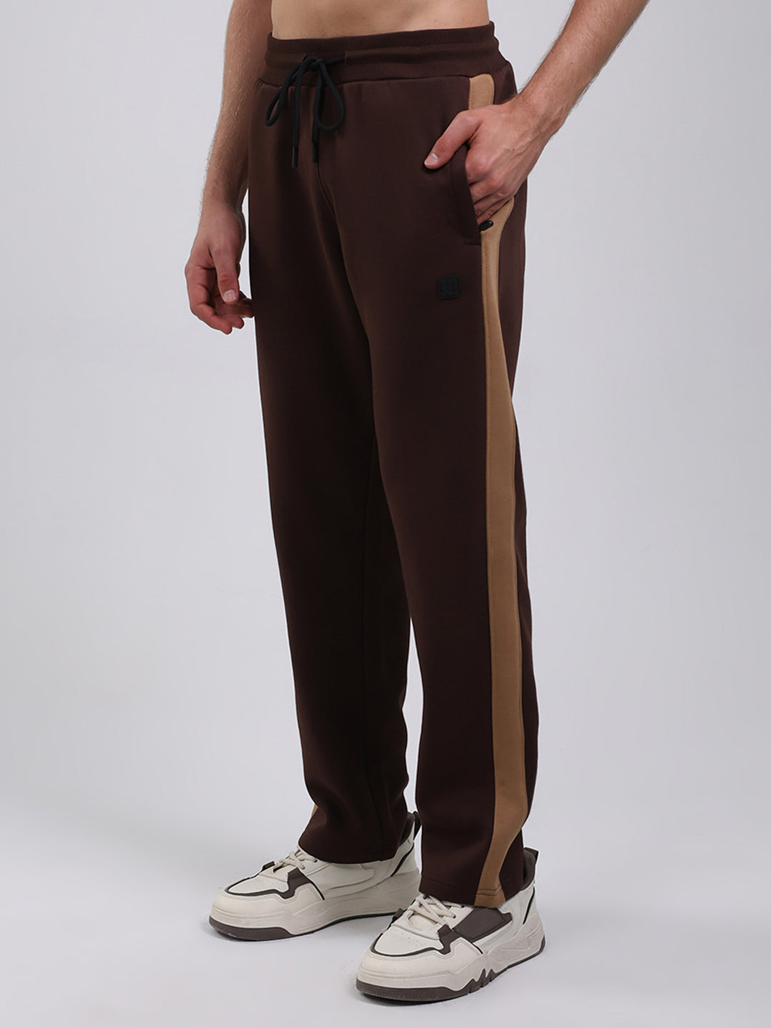 Rock.it Men Brown Solid Round Neck Full Sleeve Winter Tracksuit