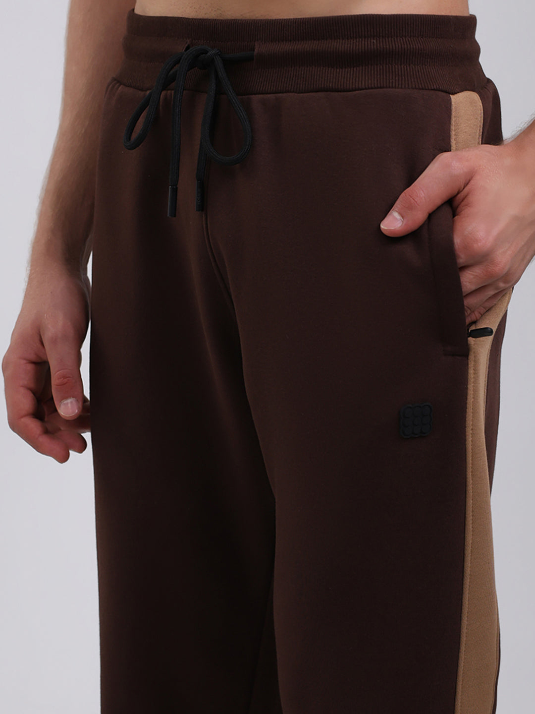 Rock.it Men Brown Solid Round Neck Full Sleeve Winter Tracksuit