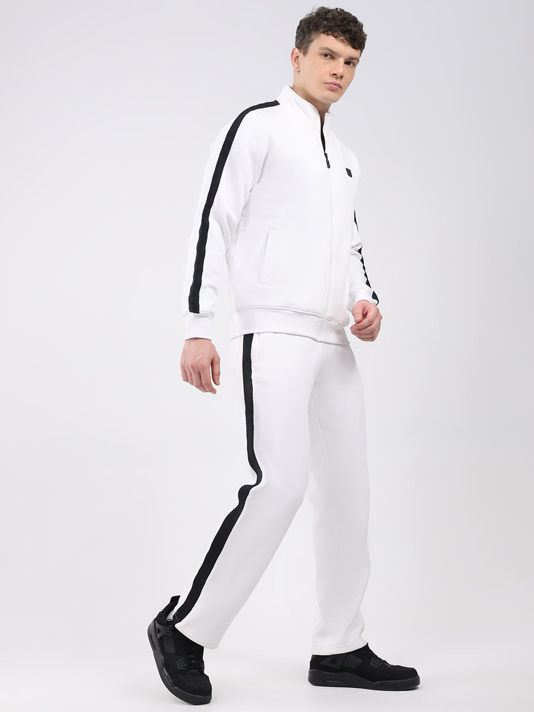Rock.it Men White Solid Round Neck Full Sleeve Winter Tracksuit