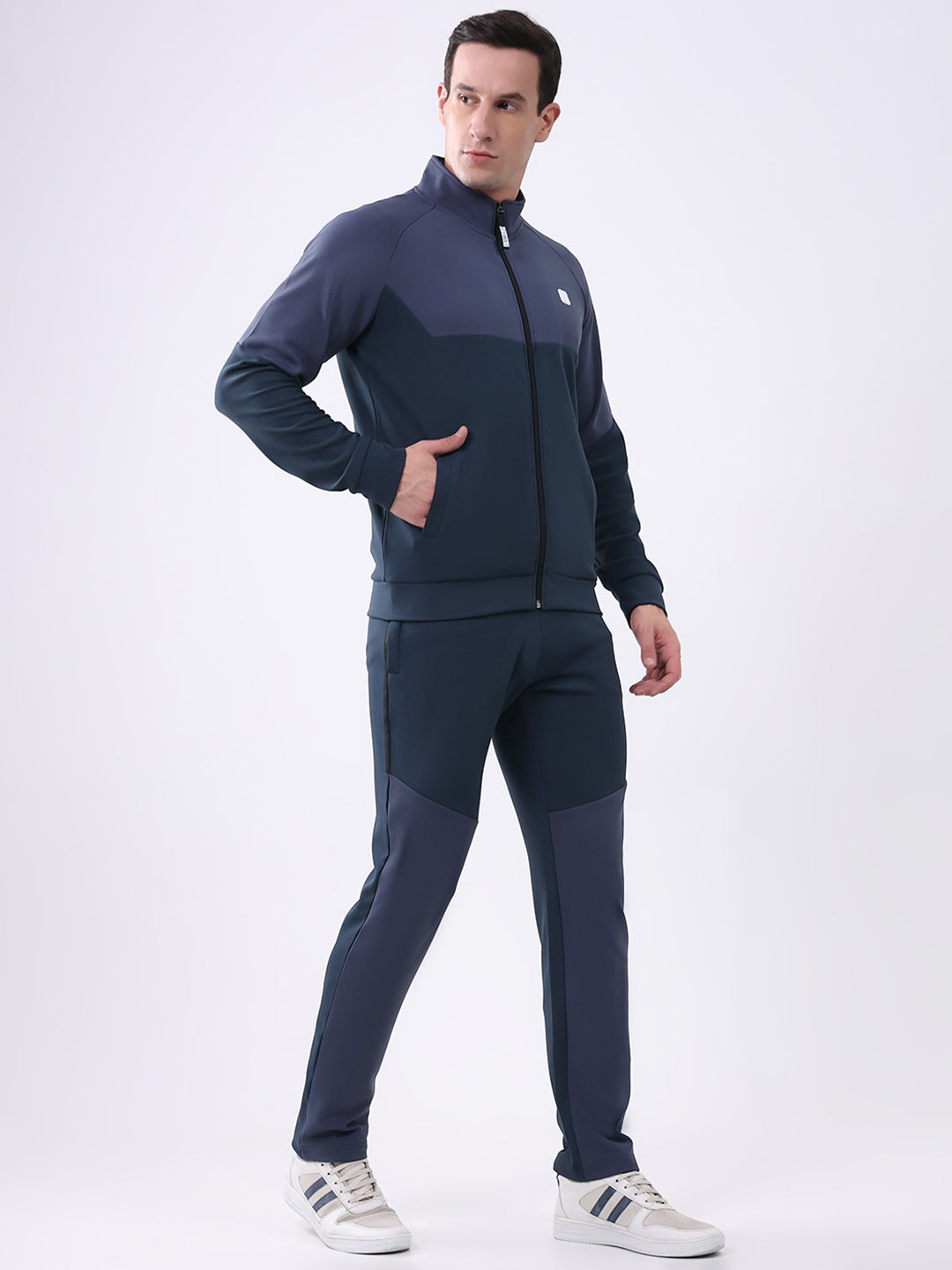 Rock.it Men Dark Blue Solid Mock Neck Full Sleeve Winter Tracksuit