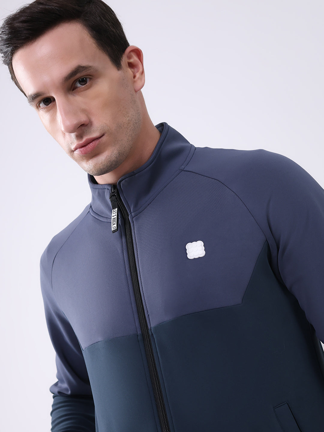 Rock.it Men Dark Blue Solid Mock Neck Full Sleeve Winter Tracksuit