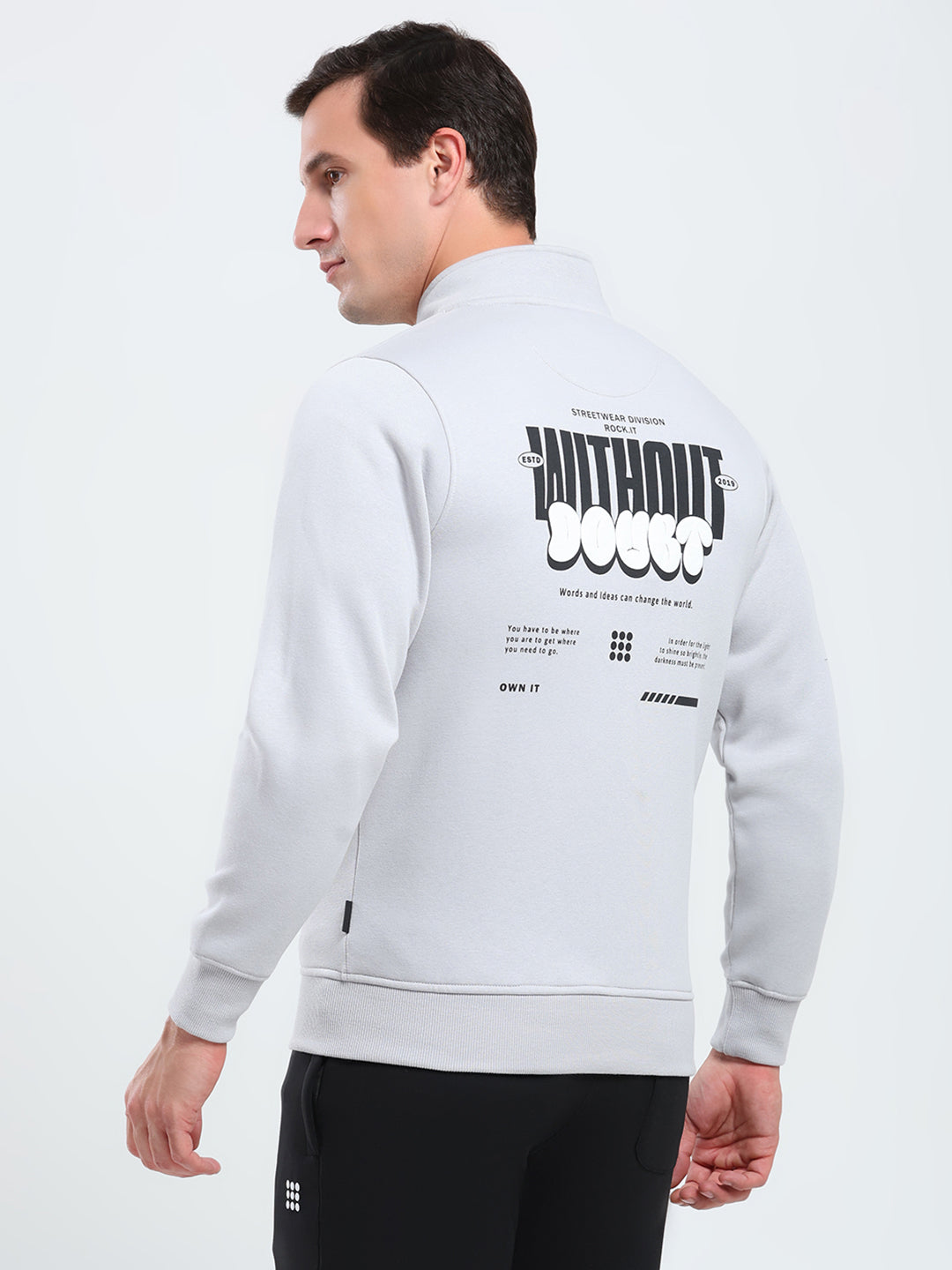Rock.it Men Grey Solid Mock Neck Full Sleeve Sweatshirt