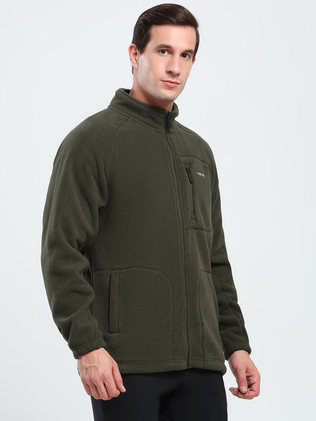 Rock.it Men Olive Solid Mock Neck Full Sleeve Sweatshirt