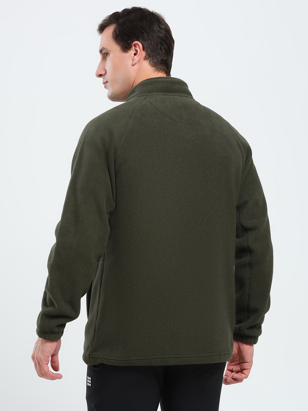 Rock.it Men Olive Solid Mock Neck Full Sleeve Sweatshirt