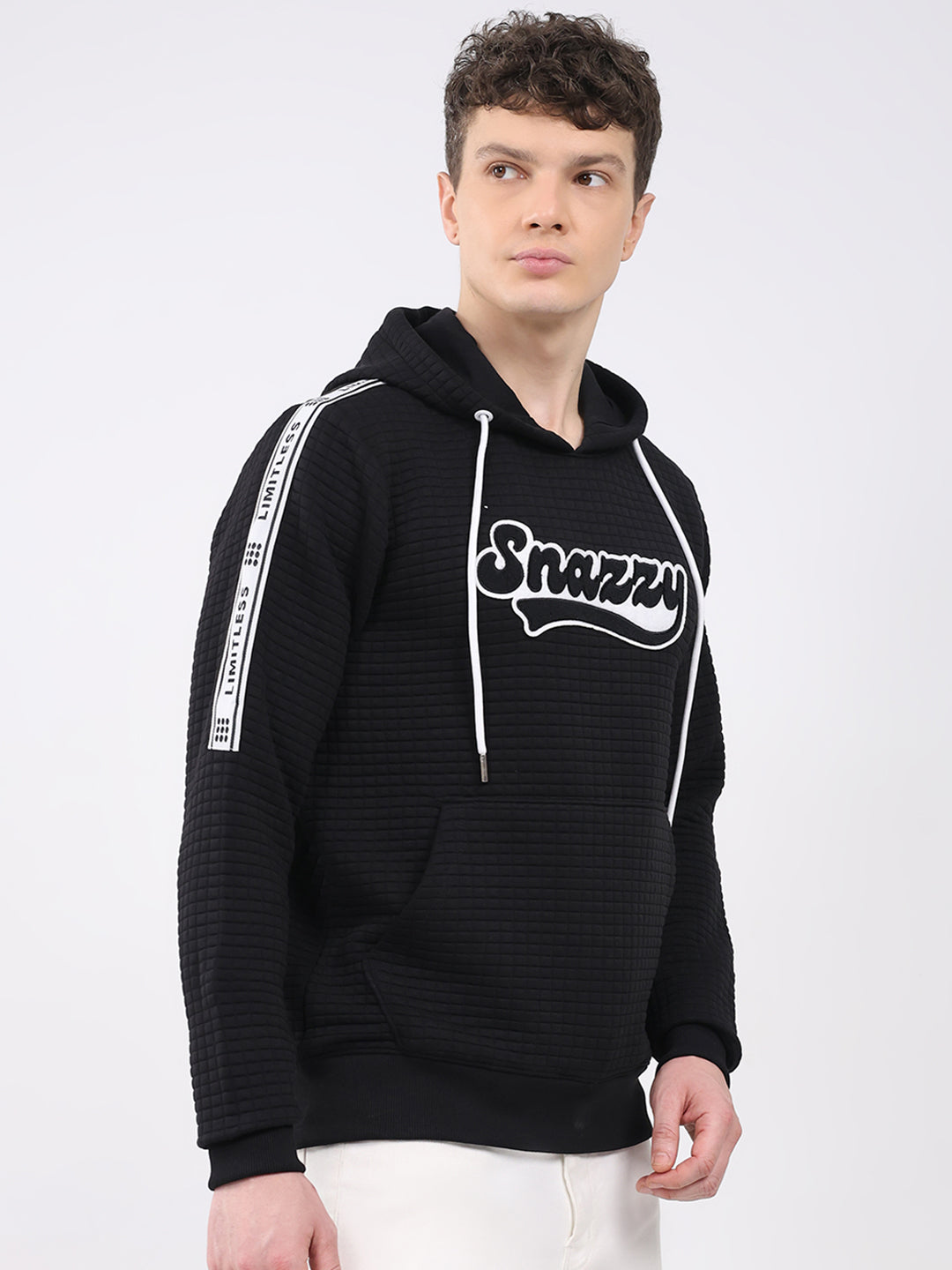 Rock.it Men Black Embroidered Hooded Full Sleeve Sweatshirt