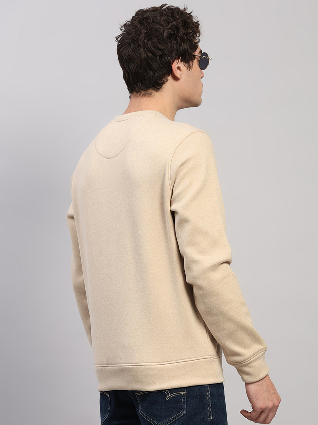 Rock.it Men Cream Embroidered Round Neck Full Sleeve Sweatshirt