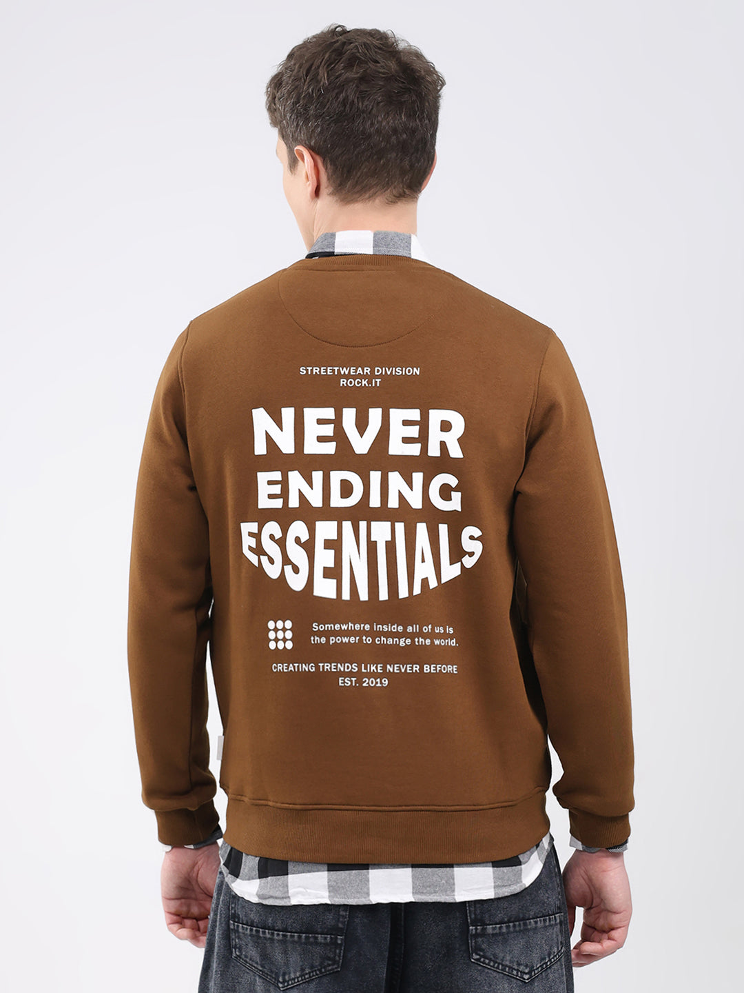 Rock.it Men Brown Printed Round Neck Full Sleeve Sweatshirt