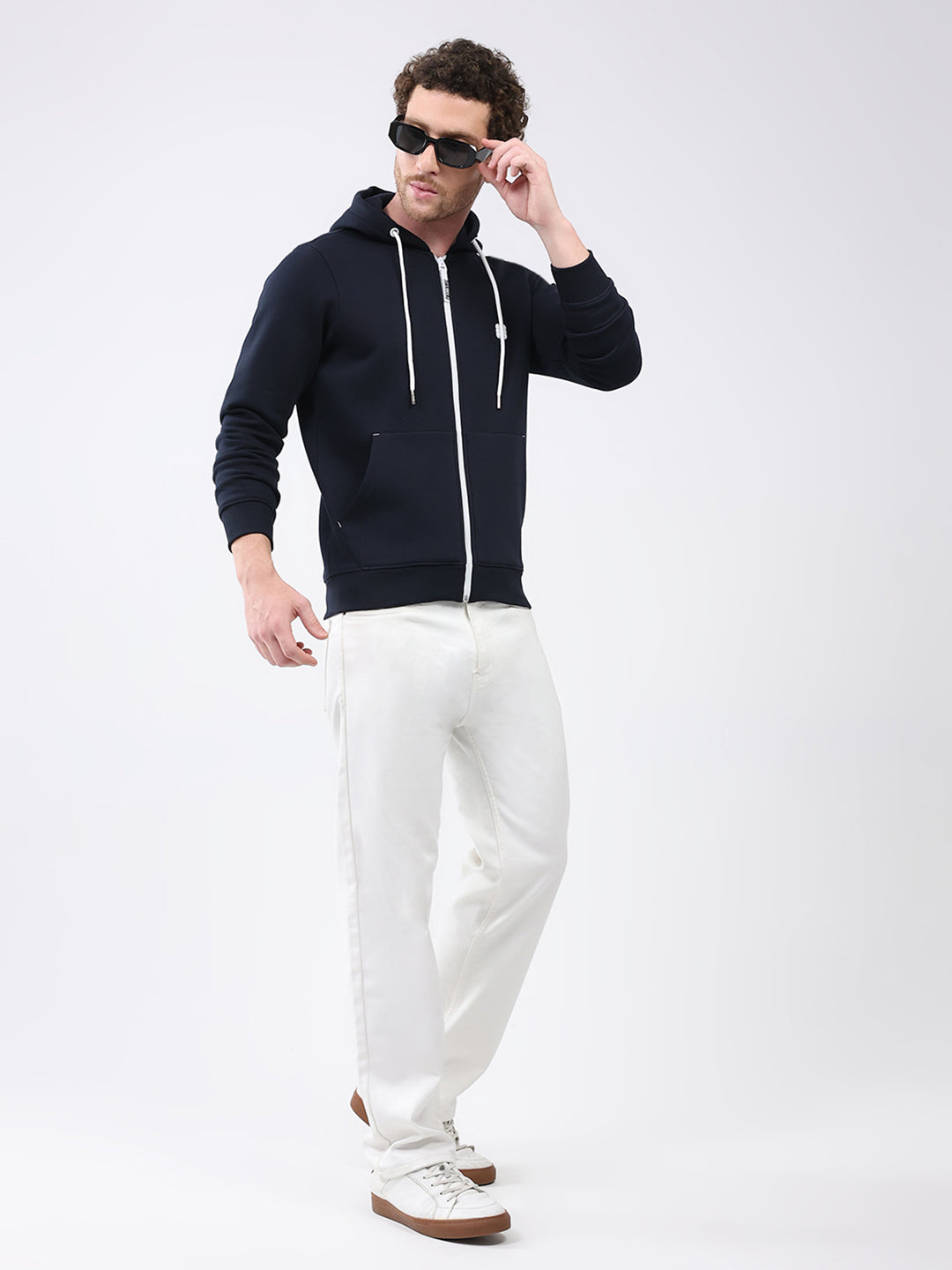 Rock.it Men Navy Blue Solid Hooded Full Sleeve Sweatshirt
