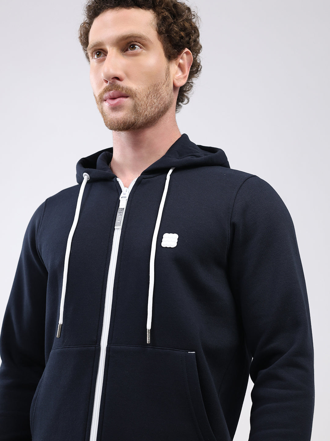 Rock.it Men Navy Blue Solid Hooded Full Sleeve Sweatshirt
