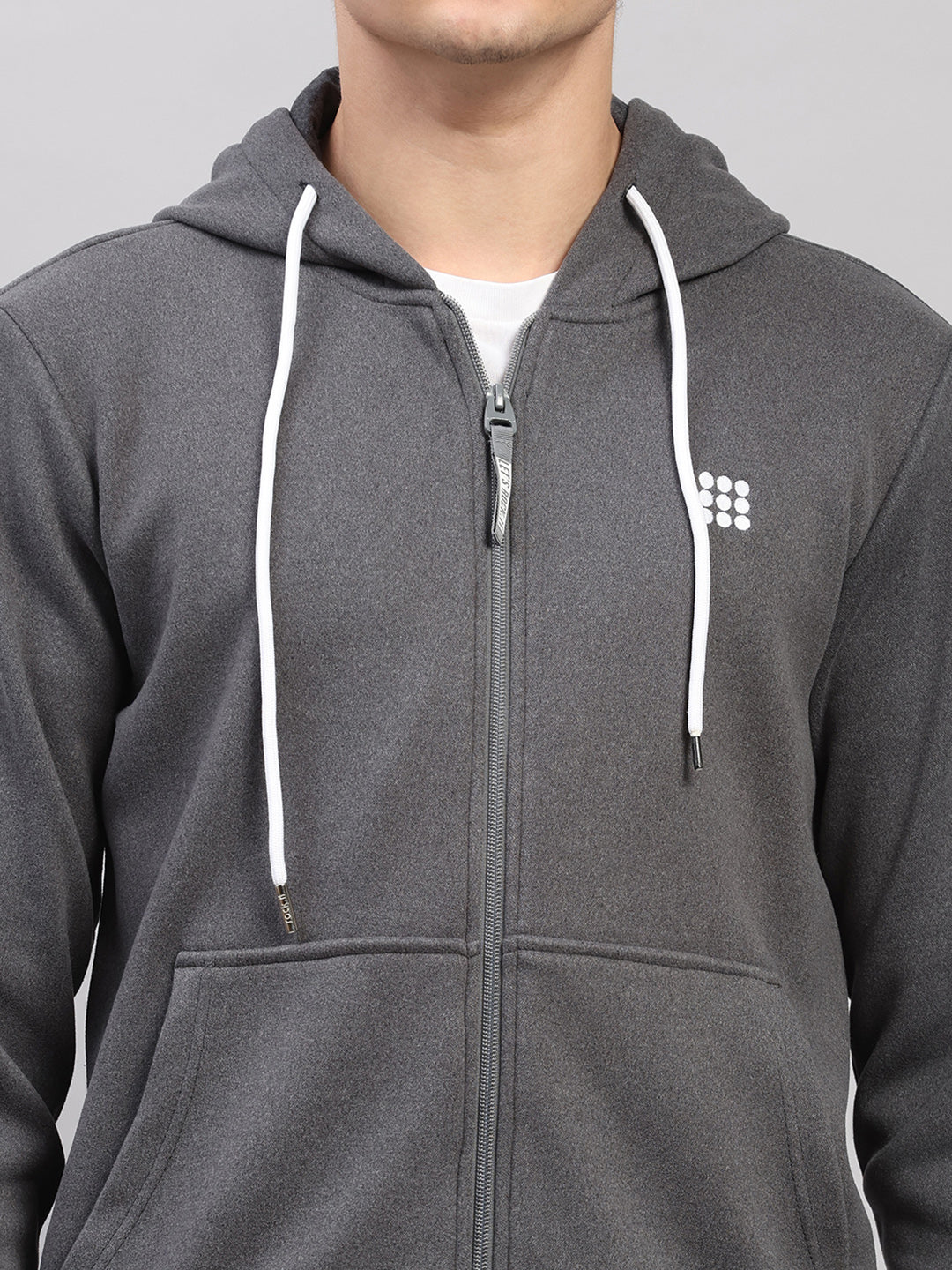 Rock.it Men Grey Solid Hooded Full Sleeve Sweatshirt