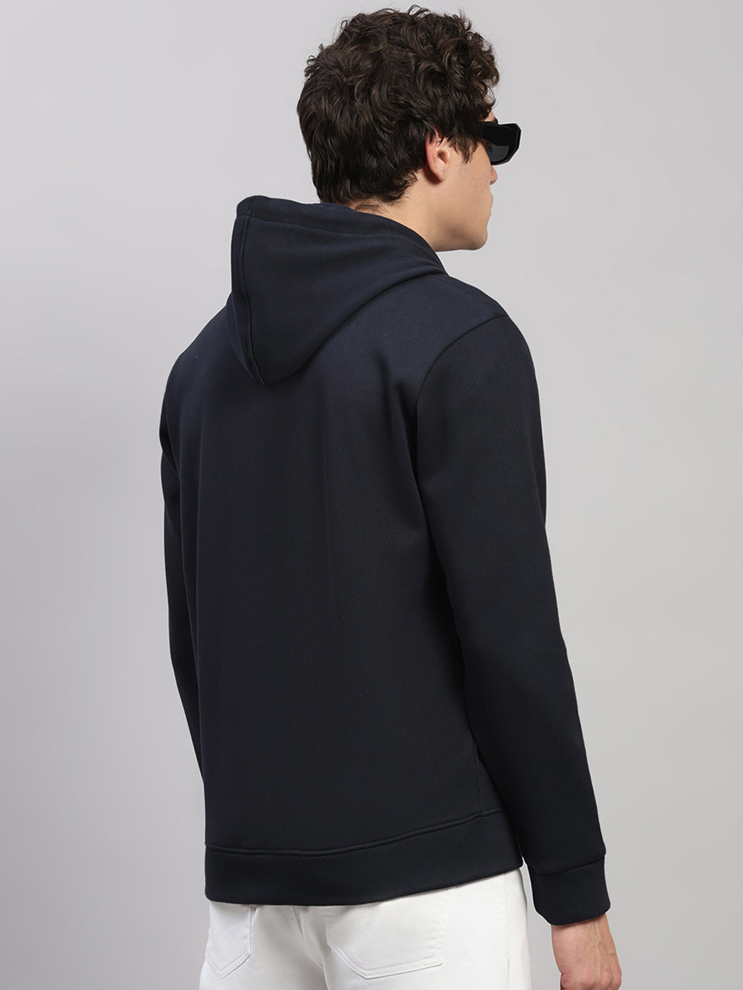Rock.it Men Navy Blue Solid Hooded Full Sleeve Sweatshirt
