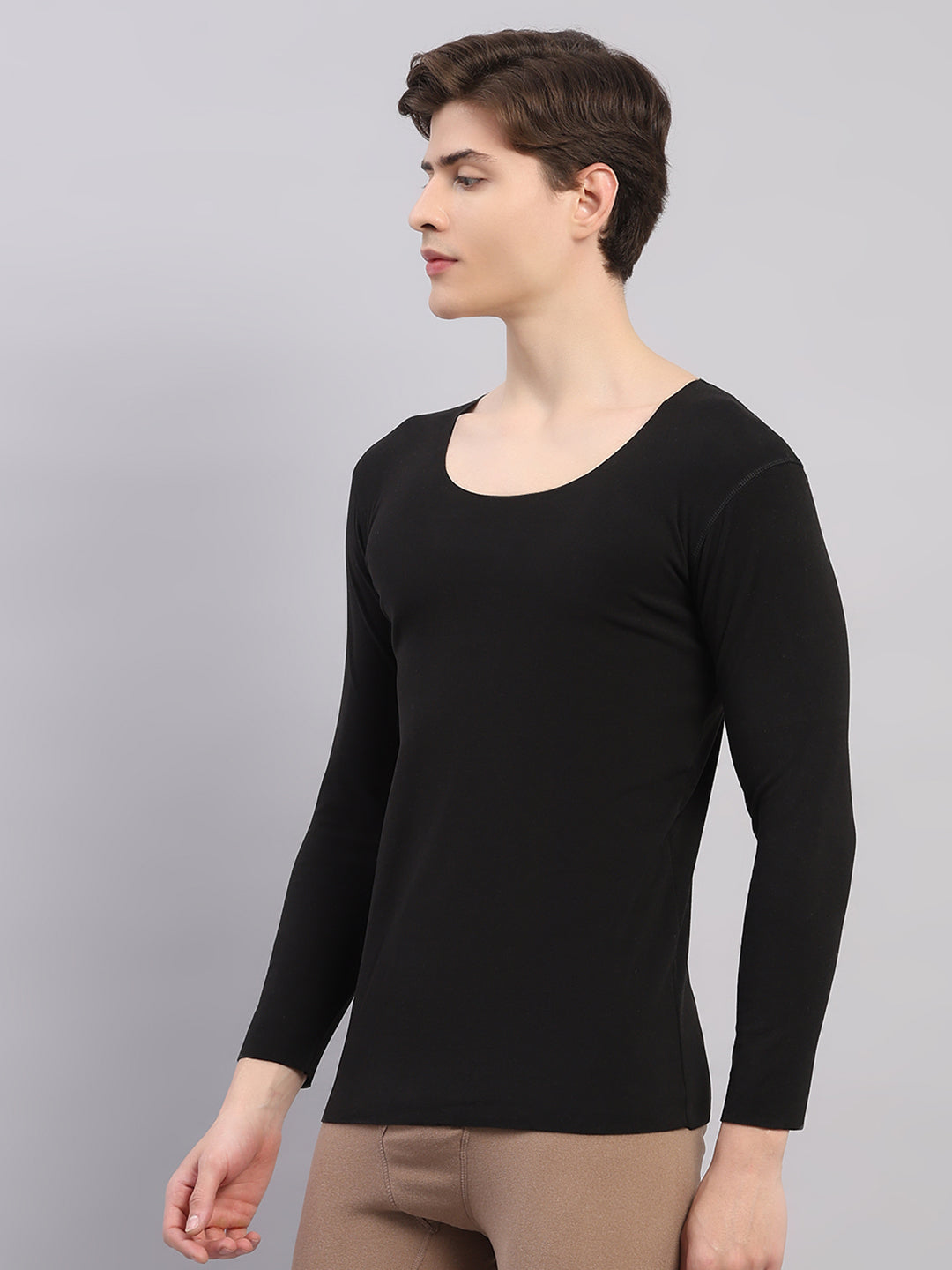 Rock.it Men Black Solid Round Neck Full Sleeve Thermal Vest
