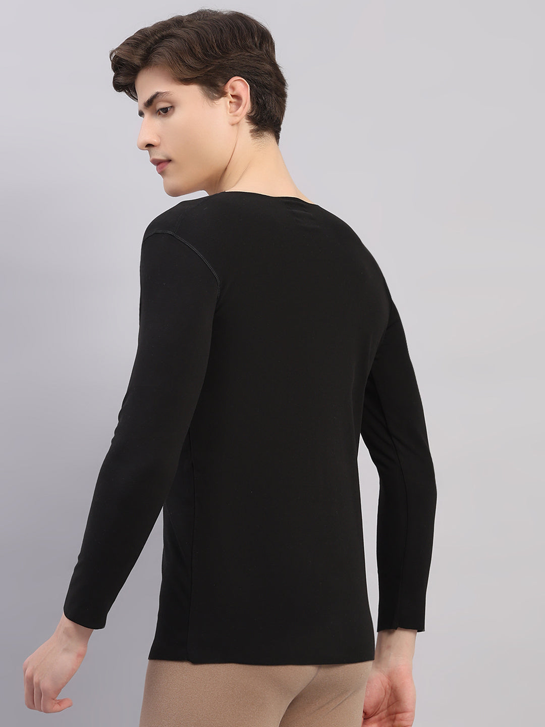 Rock.it Men Black Solid Round Neck Full Sleeve Thermal Vest