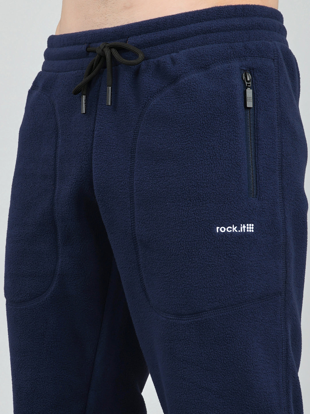 Rock.it Men Navy Blue Solid Regular Fit Winter Lower