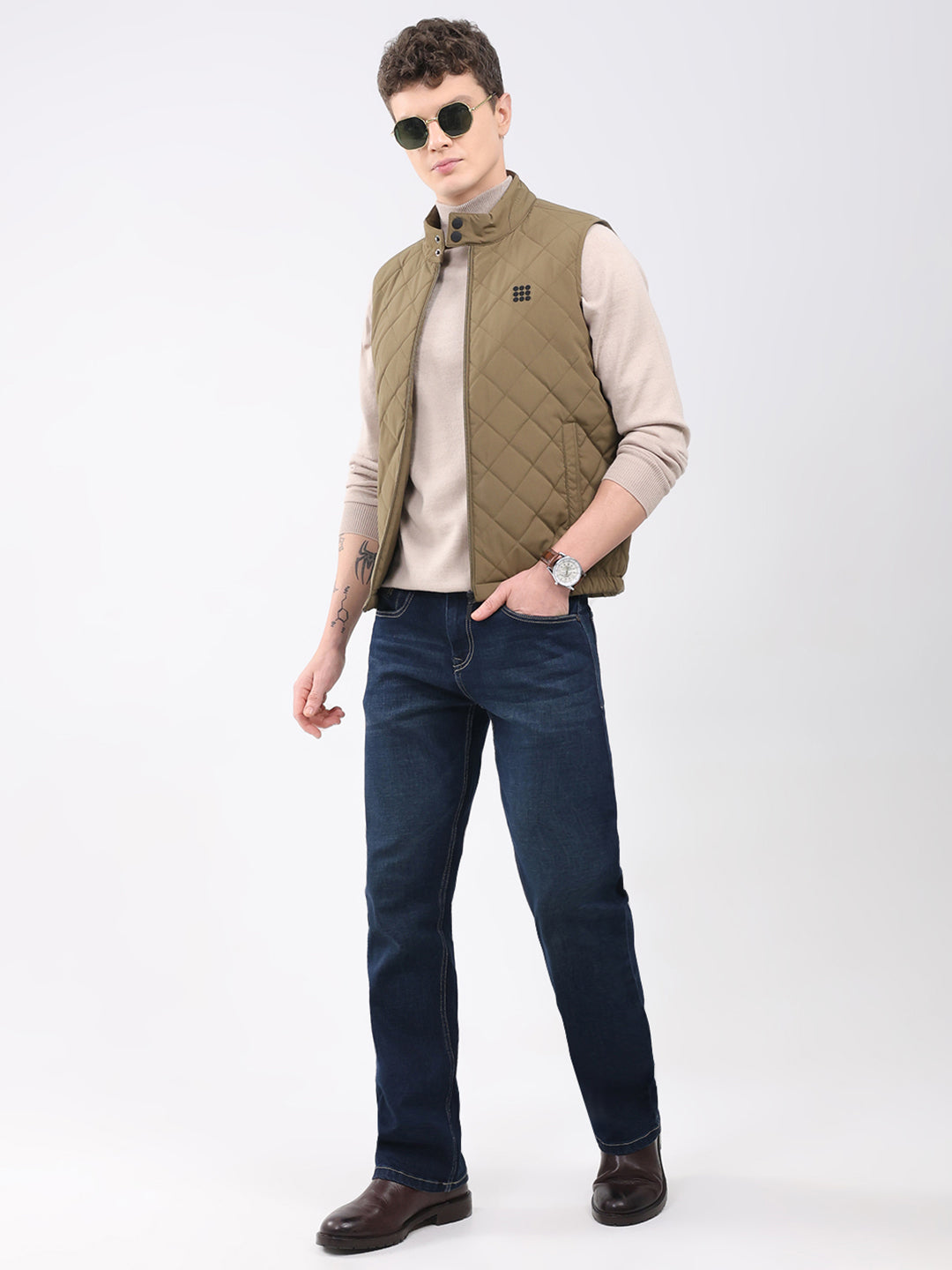 Rock.it Men Brown Solid Collar Sleeveless Jacket