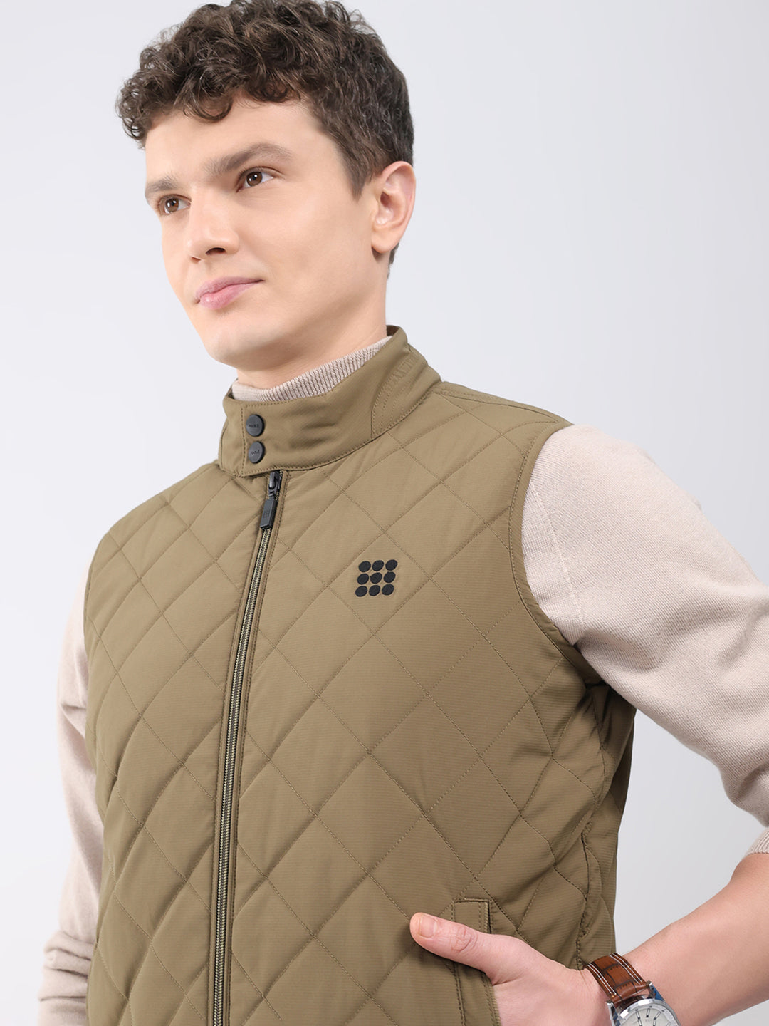 Rock.it Men Brown Solid Collar Sleeveless Jacket