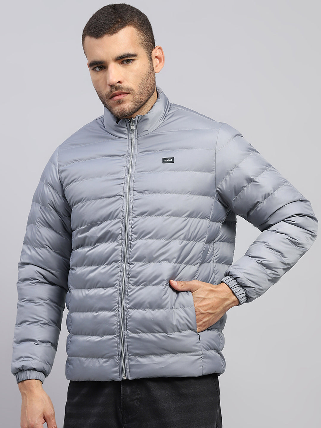 Rock.it Men Grey Solid Collar Full Sleeve Reversible Jacket
