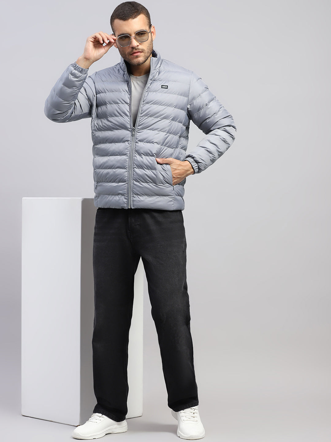 Rock.it Men Grey Solid Collar Full Sleeve Reversible Jacket