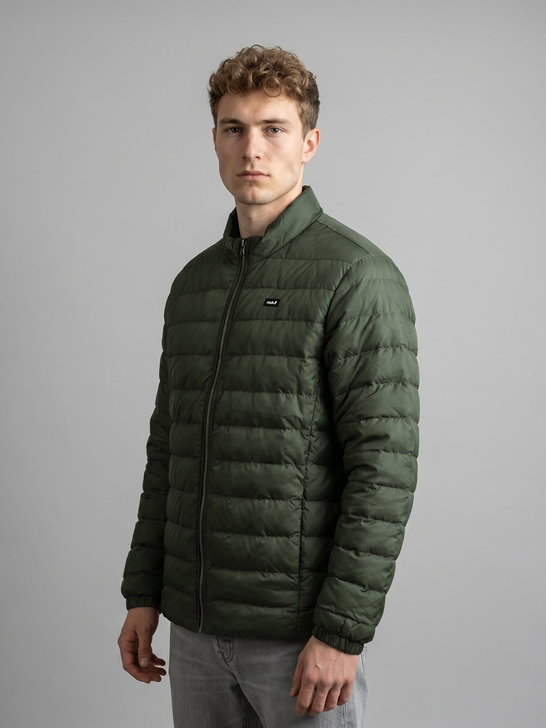 Rock.it Men Light Green Solid Collar Full Sleeve Puffer Jacket