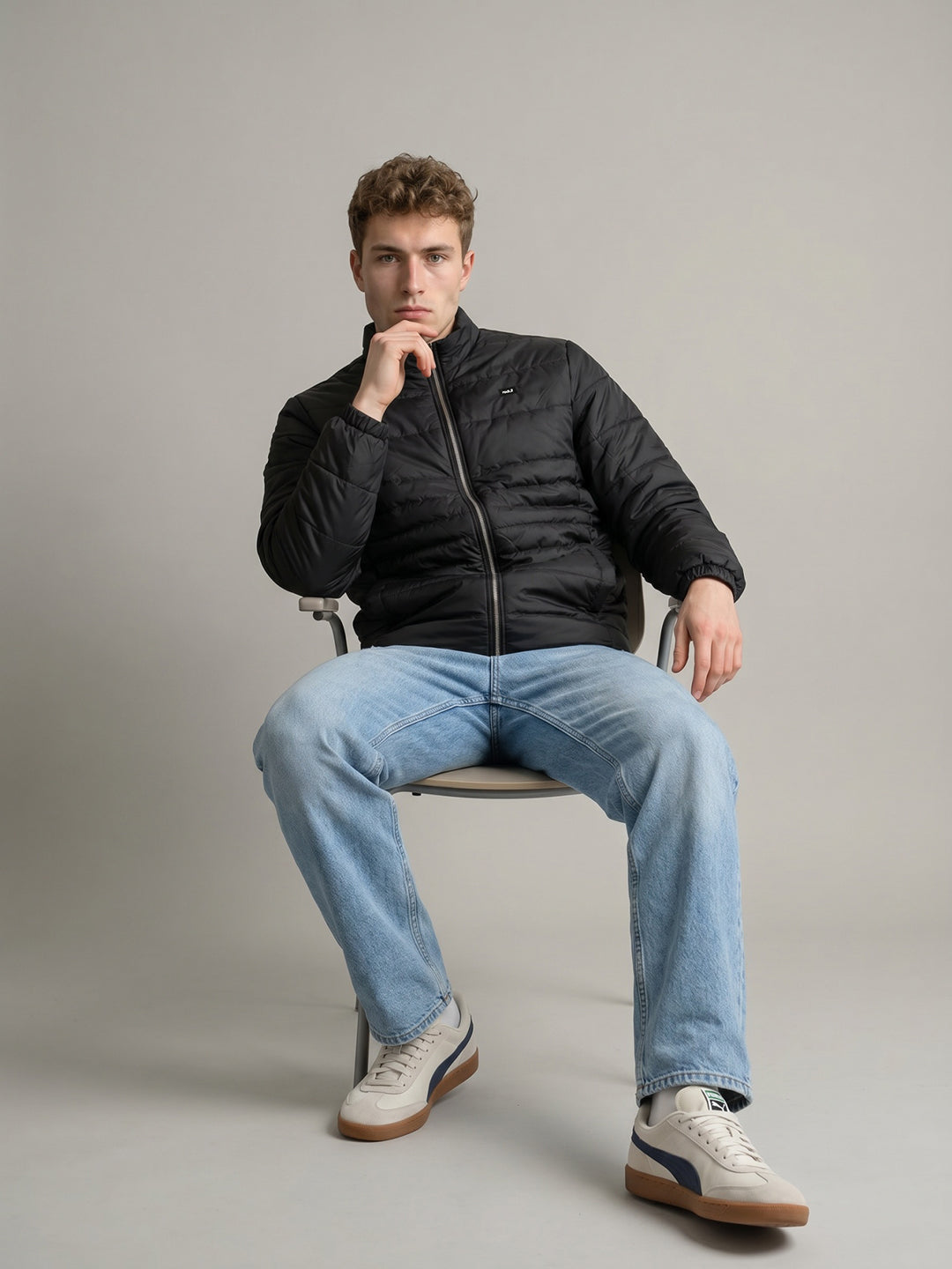 Rock.it Men Light Green Solid Collar Full Sleeve Puffer Jacket