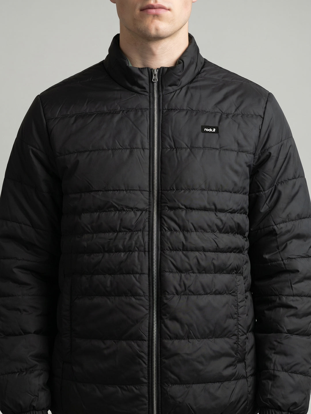 Rock.it Men Light Green Solid Collar Full Sleeve Puffer Jacket