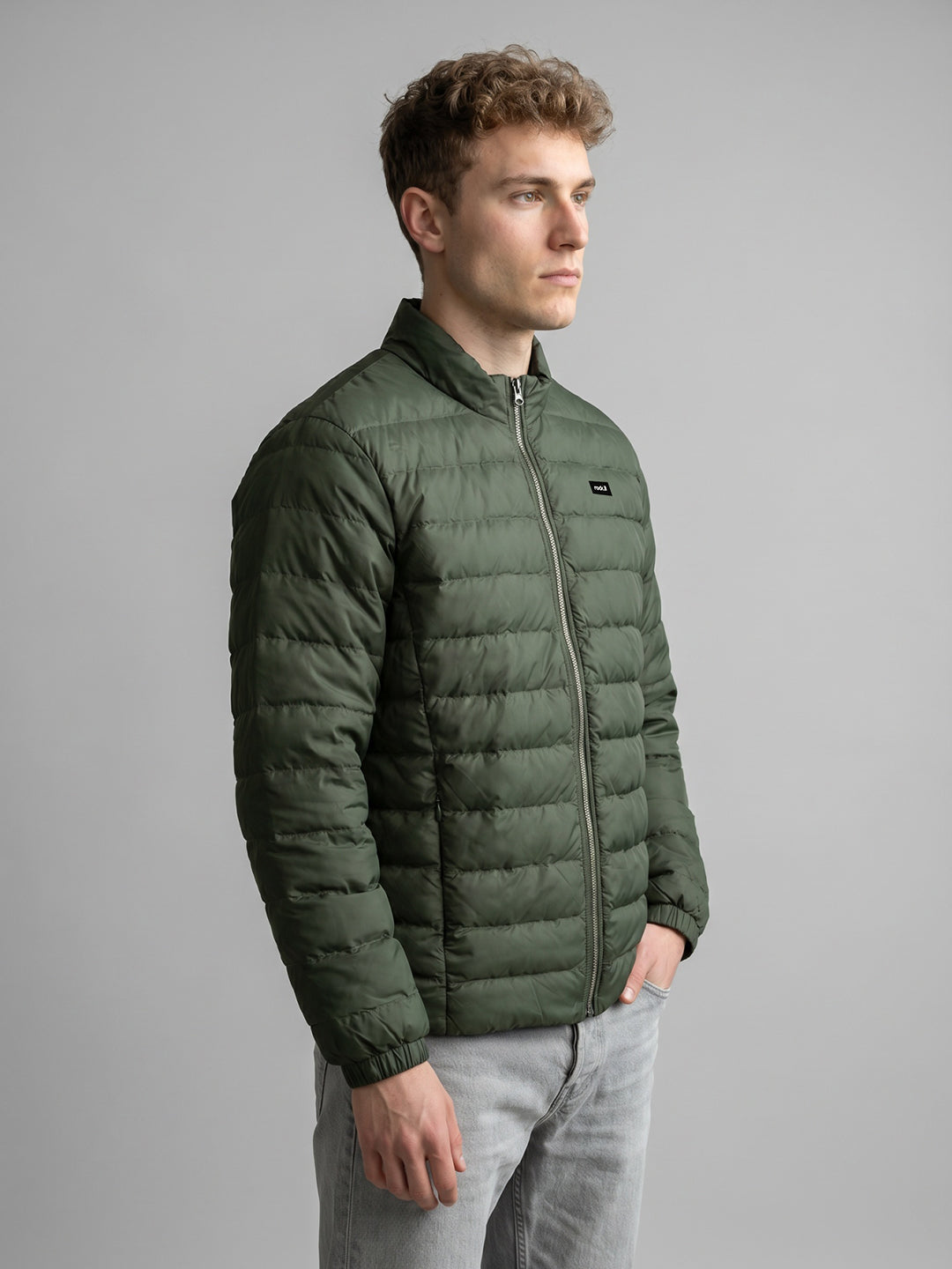 Rock.it Men Light Green Solid Collar Full Sleeve Puffer Jacket