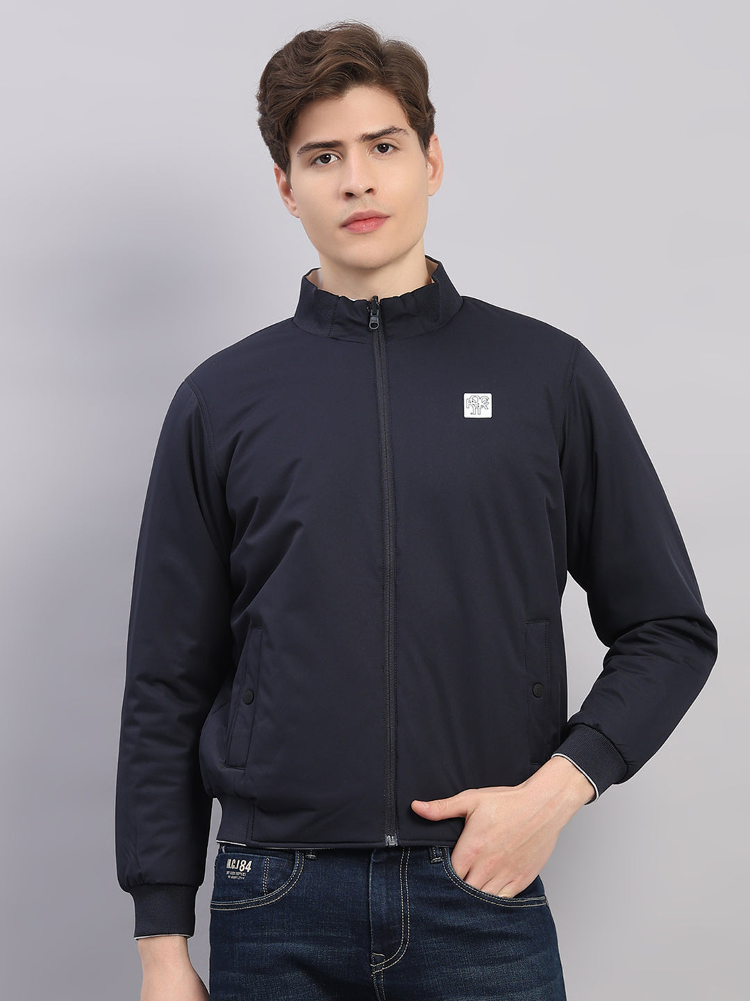 Rock.it Men Navy Blue Solid Hooded Full Sleeve Reversible Jacket