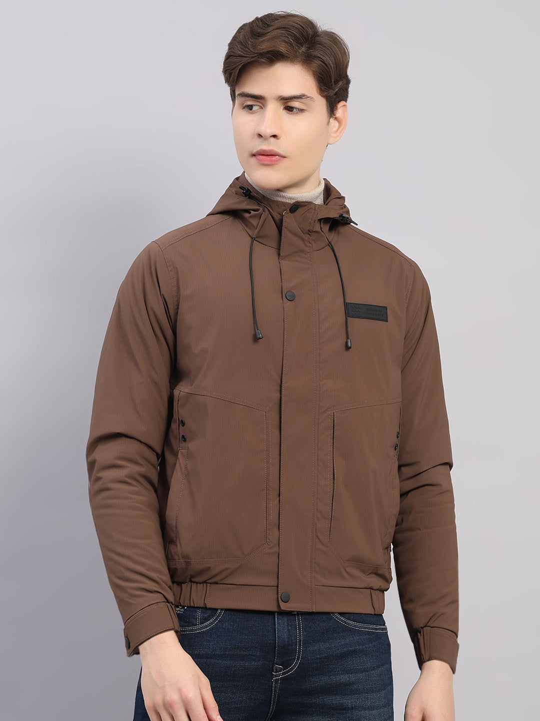 Rock.it Men Brown Solid Hooded Full Sleeve Jacket