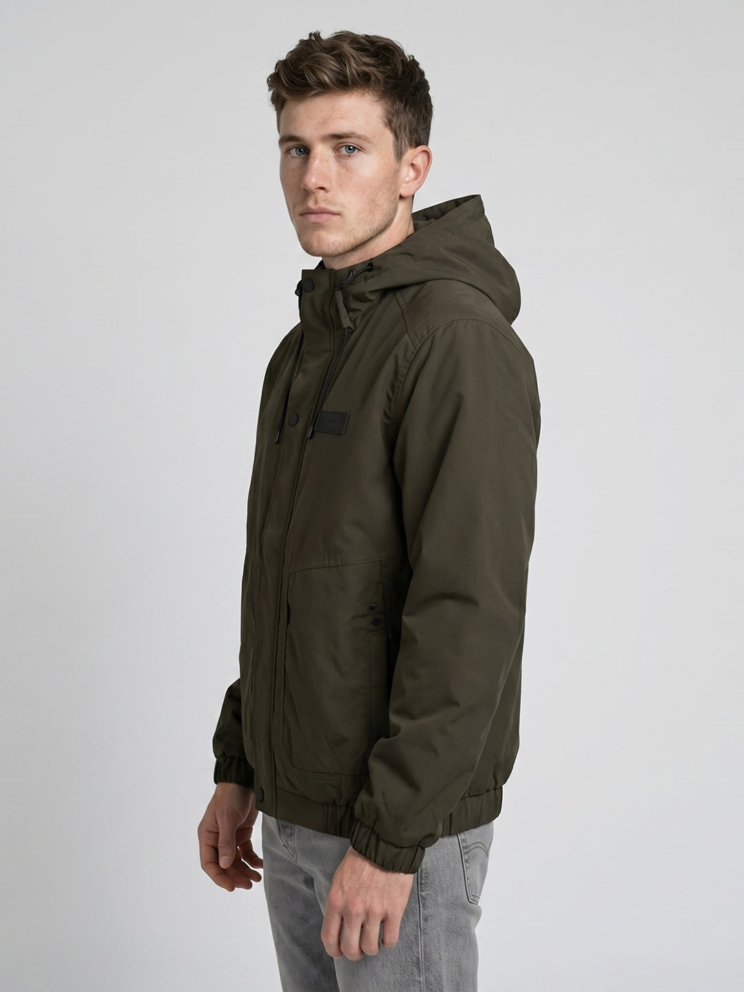 Rock.it Men Olive Solid Hooded Full Sleeve Parka Jacket