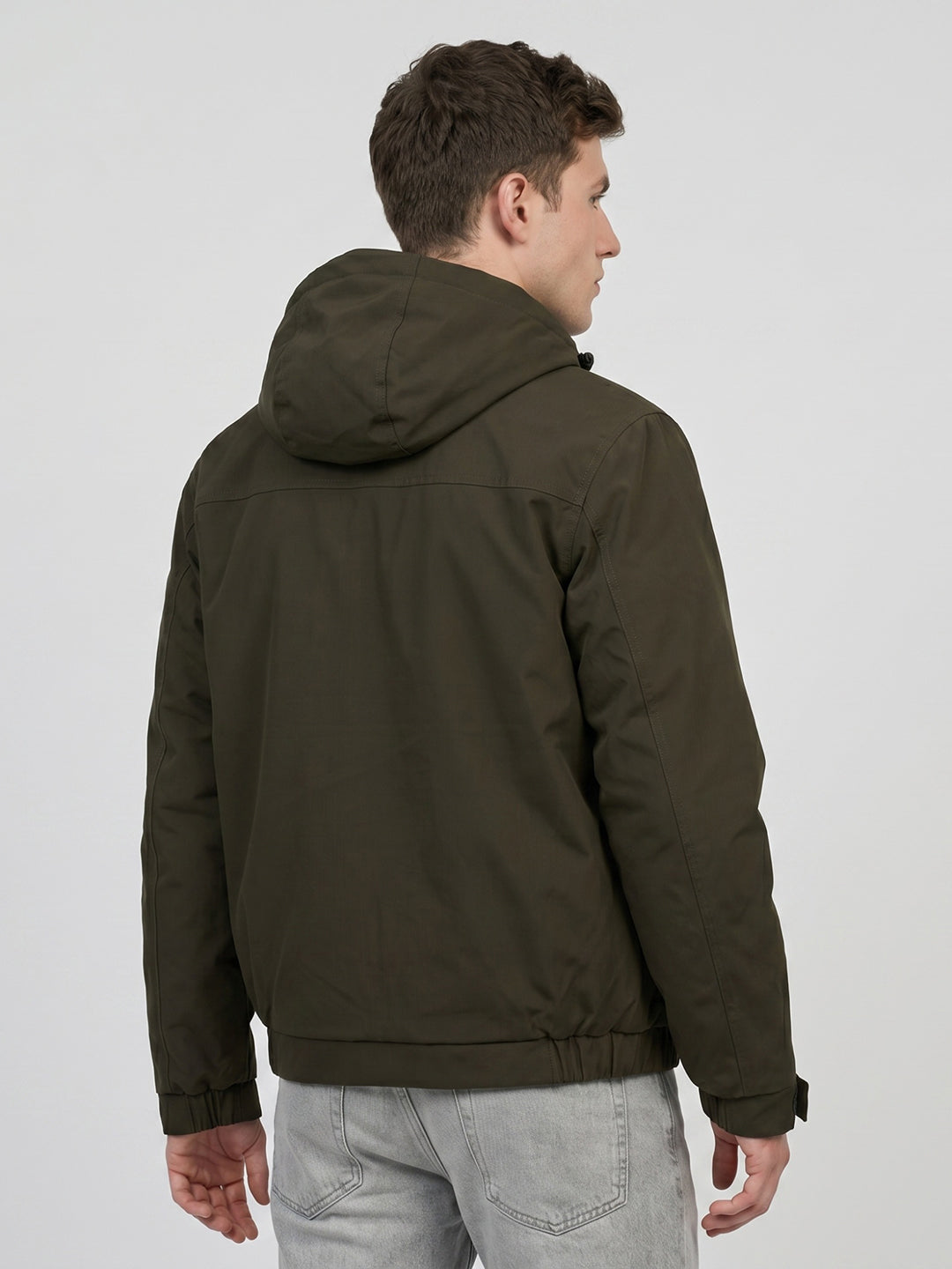 Rock.it Men Olive Solid Hooded Full Sleeve Parka Jacket
