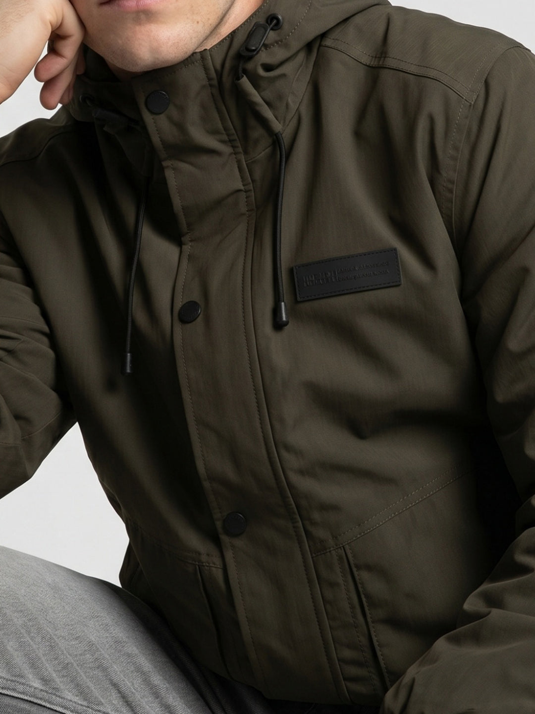 Rock.it Men Olive Solid Hooded Full Sleeve Parka Jacket
