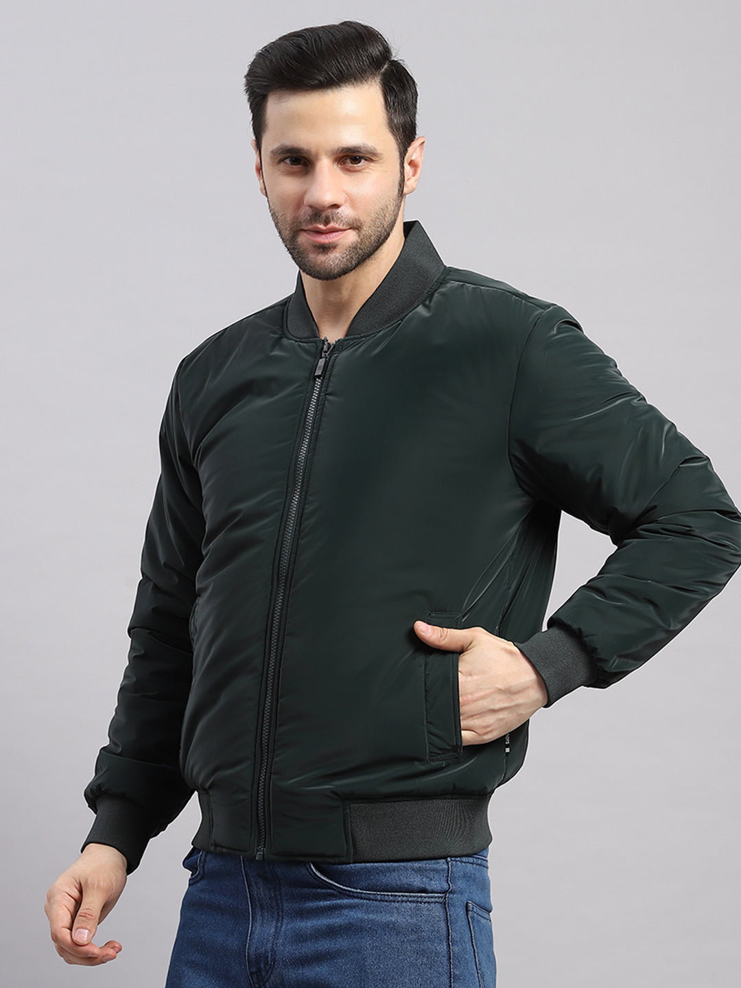 Rock.it Men Olive Solid Collar Full Sleeve Jacket