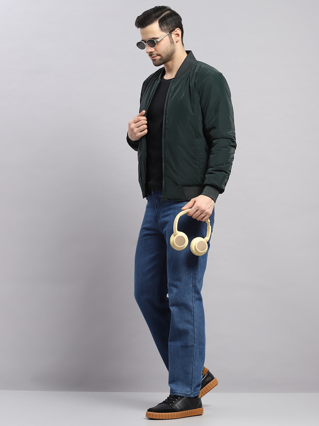 Rock.it Men Olive Solid Collar Full Sleeve Jacket