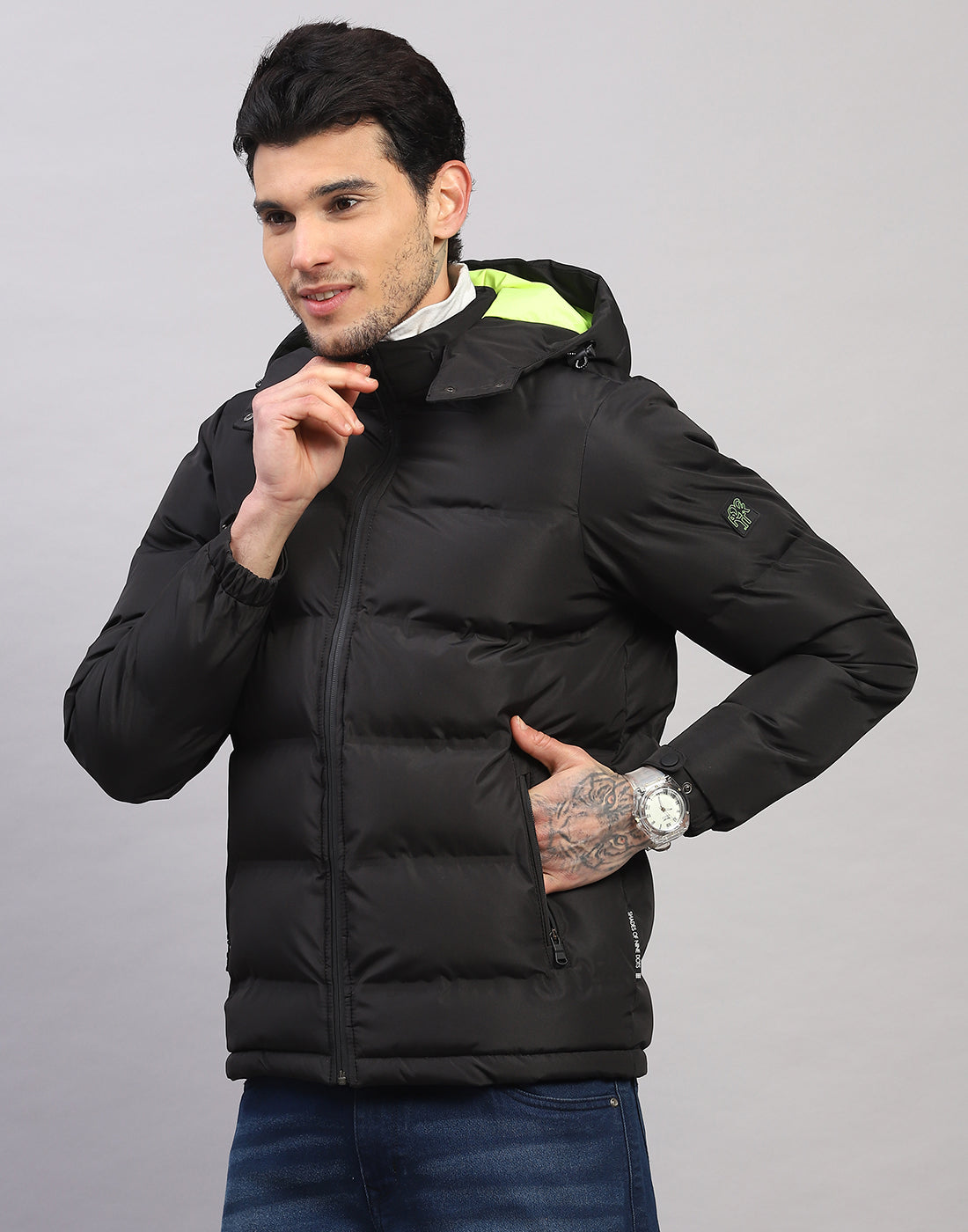 Rock.it Men Black Self Design Collar Full Sleeve Jacket