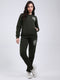 Rock.it Women Dark Green Printed Round Neck Full Sleeve Winter Tracksuit