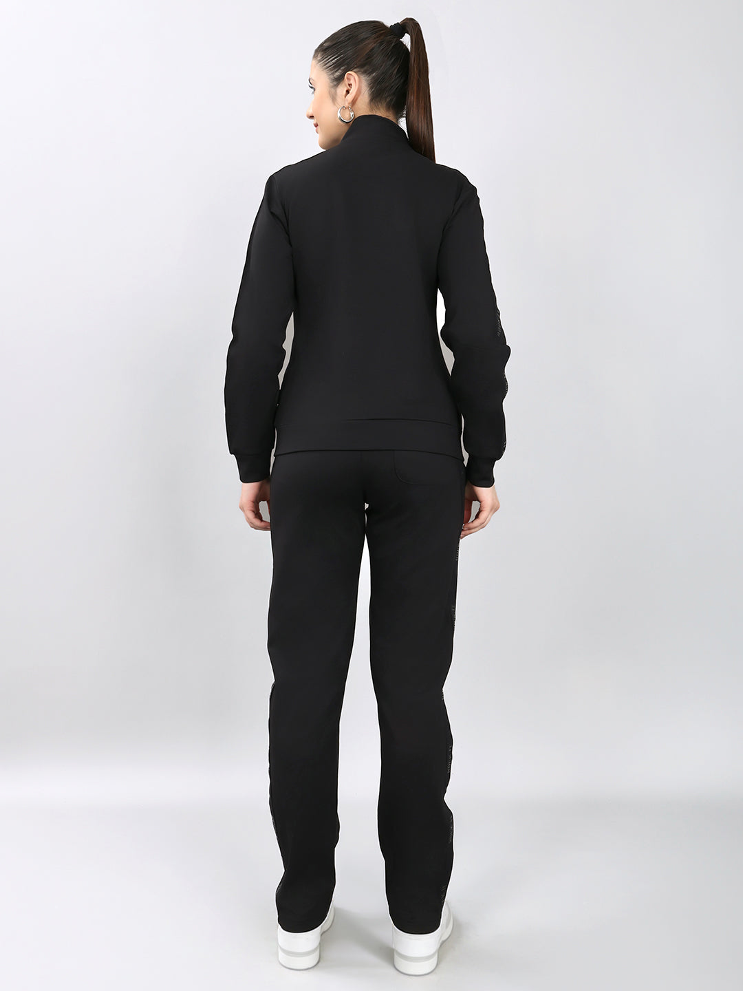 Rock.it Women Black Solid Collar Full Sleeve Winter Tracksuit