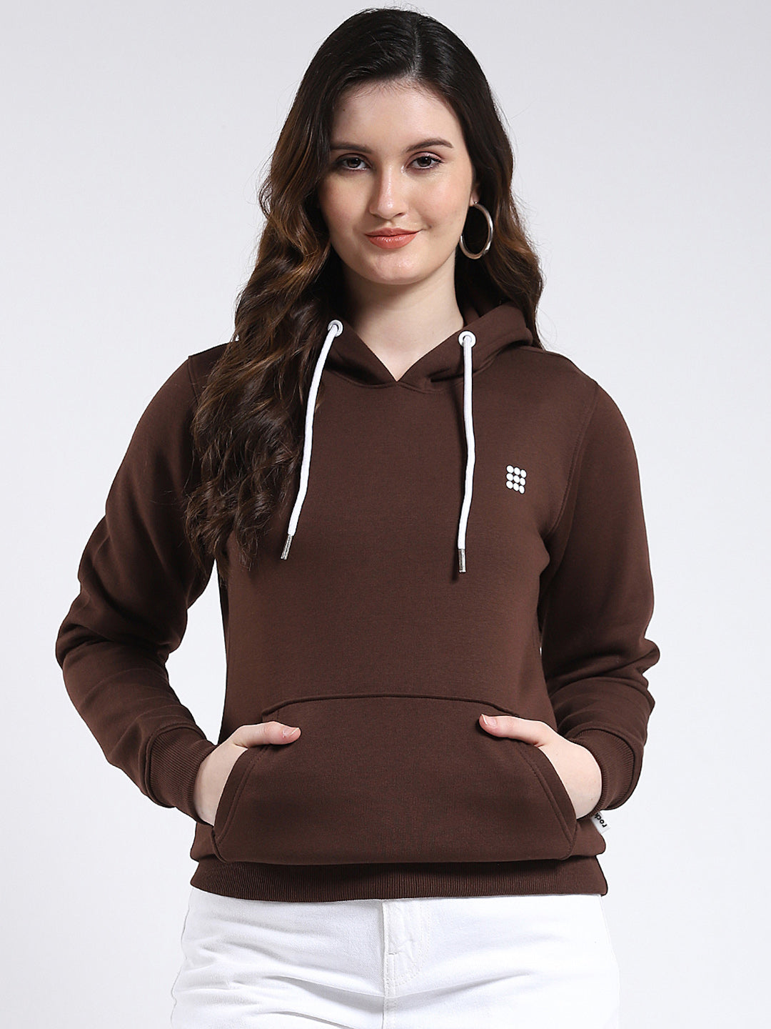Rock.it Women Brown Solid Hooded Full Sleeve Sweatshirt