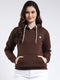 Rock.it Women Brown Solid Hooded Full Sleeve Sweatshirt